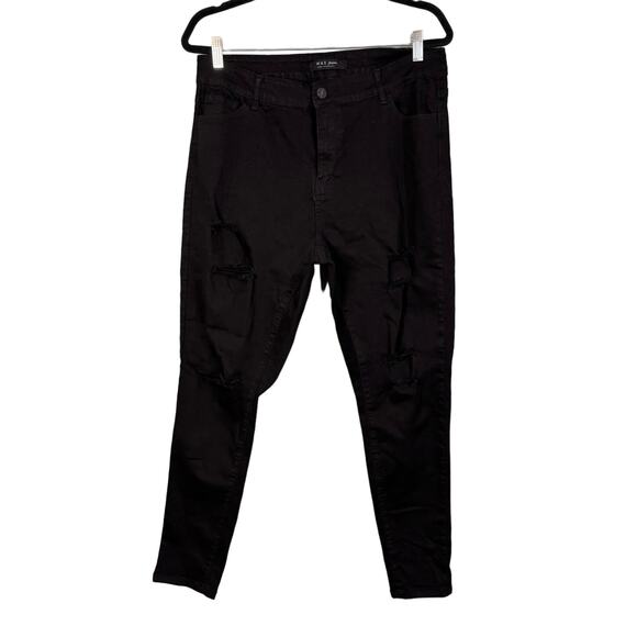 WAX JEAN Denim Womens 18 Jeans Slash Distressed Skinny High Rise Ankle Black - Picture 1 of 7